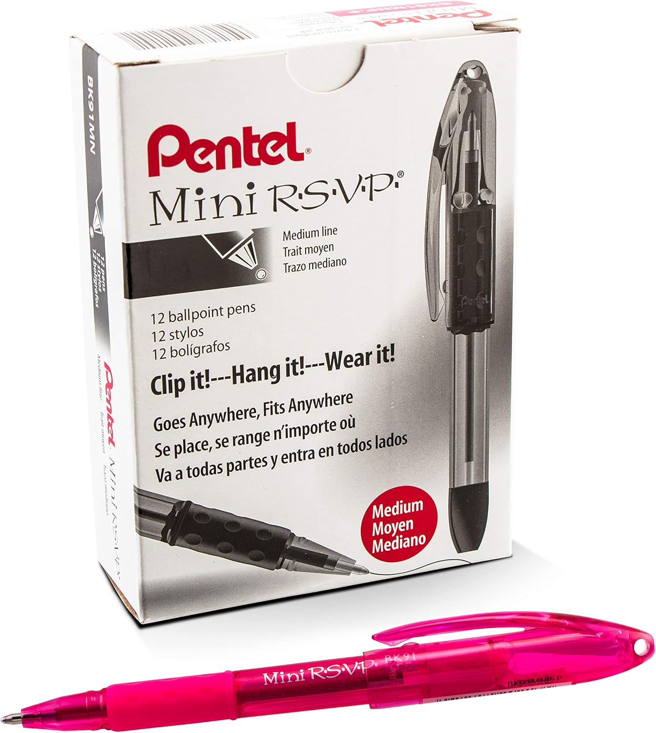 Pentel RSVP Mini Ballpoint Pen, (1.0mm) Medium Line, 24-Assorted Ink in Clear Cylinder Pack (BK91MN24M)
