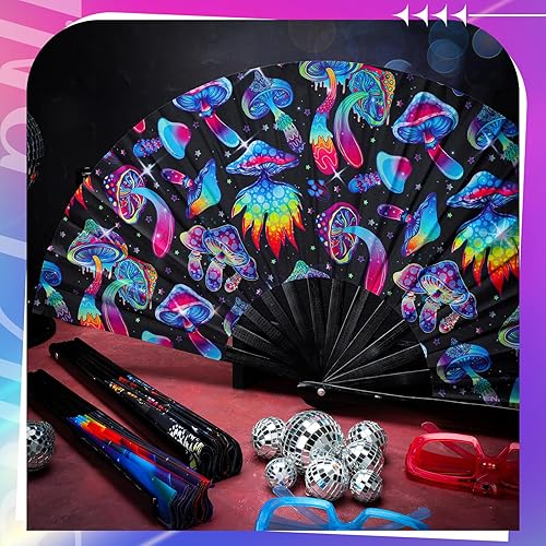 Miniatura 6 de Tradder Ventilador de mano grande con varillas de bambú para hombres y mujeres, ventilador chino japonés arco iris con bolsas para Drag Queen Dance