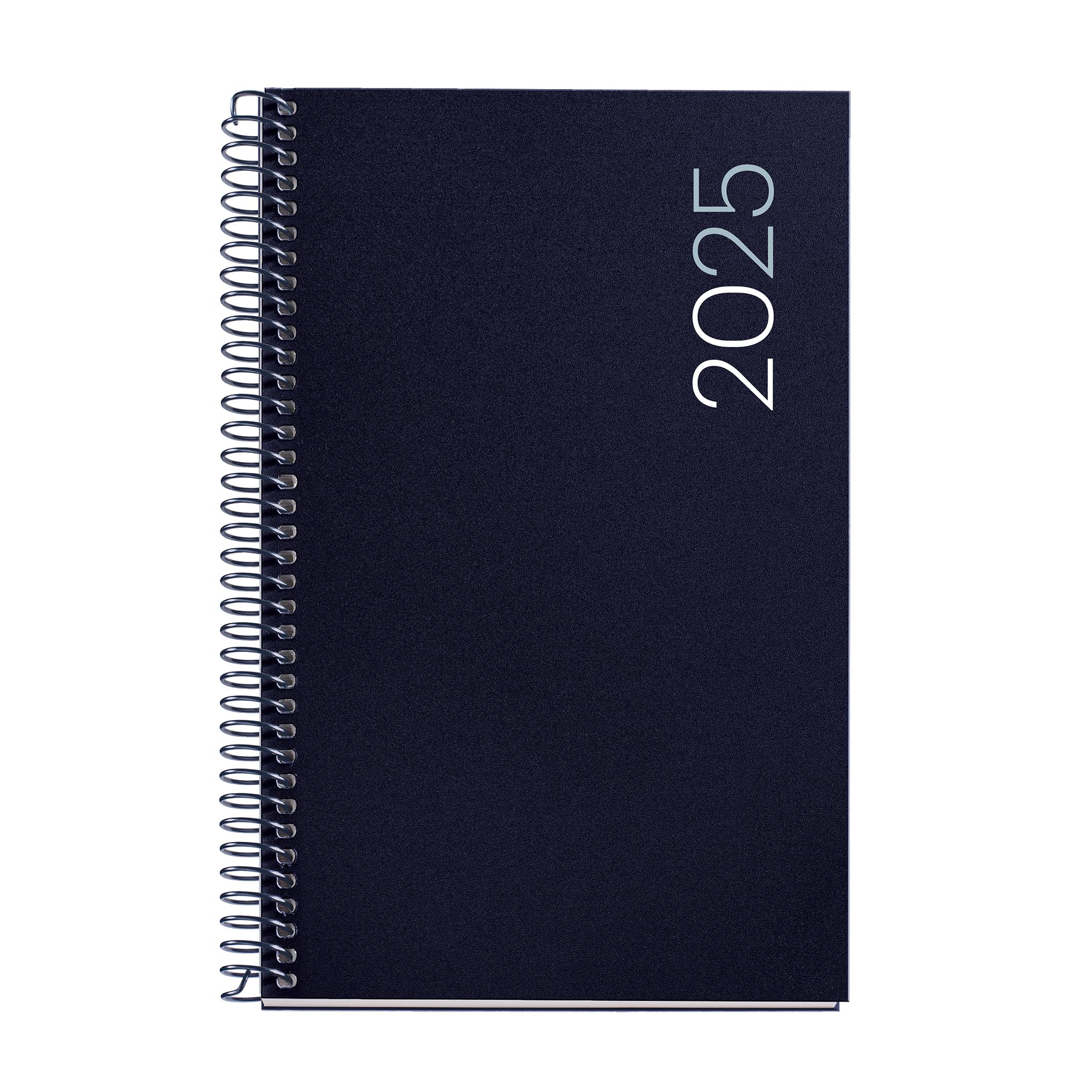 Miquelrius - 2025 Diary, Yearly Diary 117 x 182 mm, Day Page Agenda, Flexible Polypropylene Cover, Spiral, Paper 80 g/m², Spanish, English and Portuguese, Navy Blue