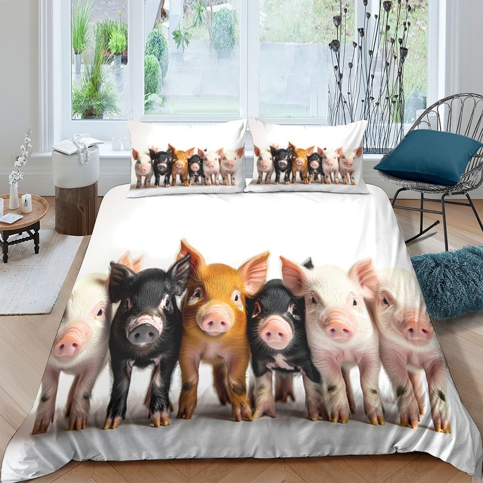 Ctjqhvkz Style-5 3D Printed Cute Pig Family Fitted Sheet Microfiber Soft Durable Farm Animal Bed Cover For Bedroom Guest Room Decor Single（135X200cm）