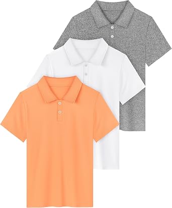 Resinta 3 Pack Boys Dry-Fit Active Athletic Performance Polo Short Sleeve Golf Shirt Cool Quick Dry Training Workout Shirts