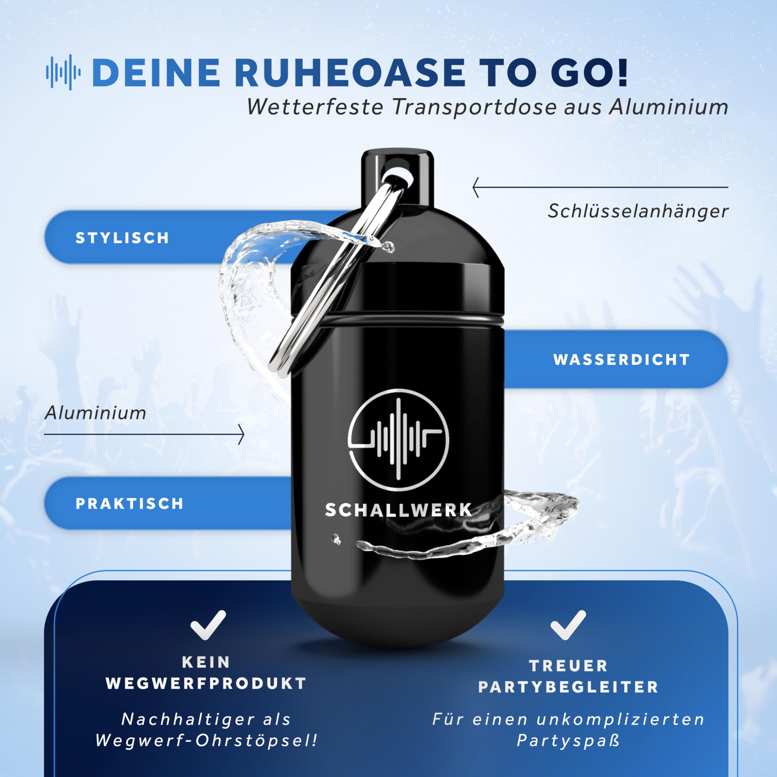 SCHALLWERK ® Music+ | Unauffällige Gehörschutz Ohrstöpsel – dämpfen Lärm & erhalten Tonqualität – Ohrenstöpsel transparent - Earplugs geeignet für Musik, Festival, Arbeit & Lernen