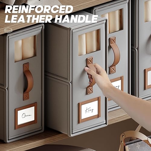 Miniatura 2 de BigPonPon Paquete de 4 Organizadores de Sábanas y Almacenamiento (Tamaño King), Organizador de Sábanas Plegable con Asa para Armario de Ropa Blanca,