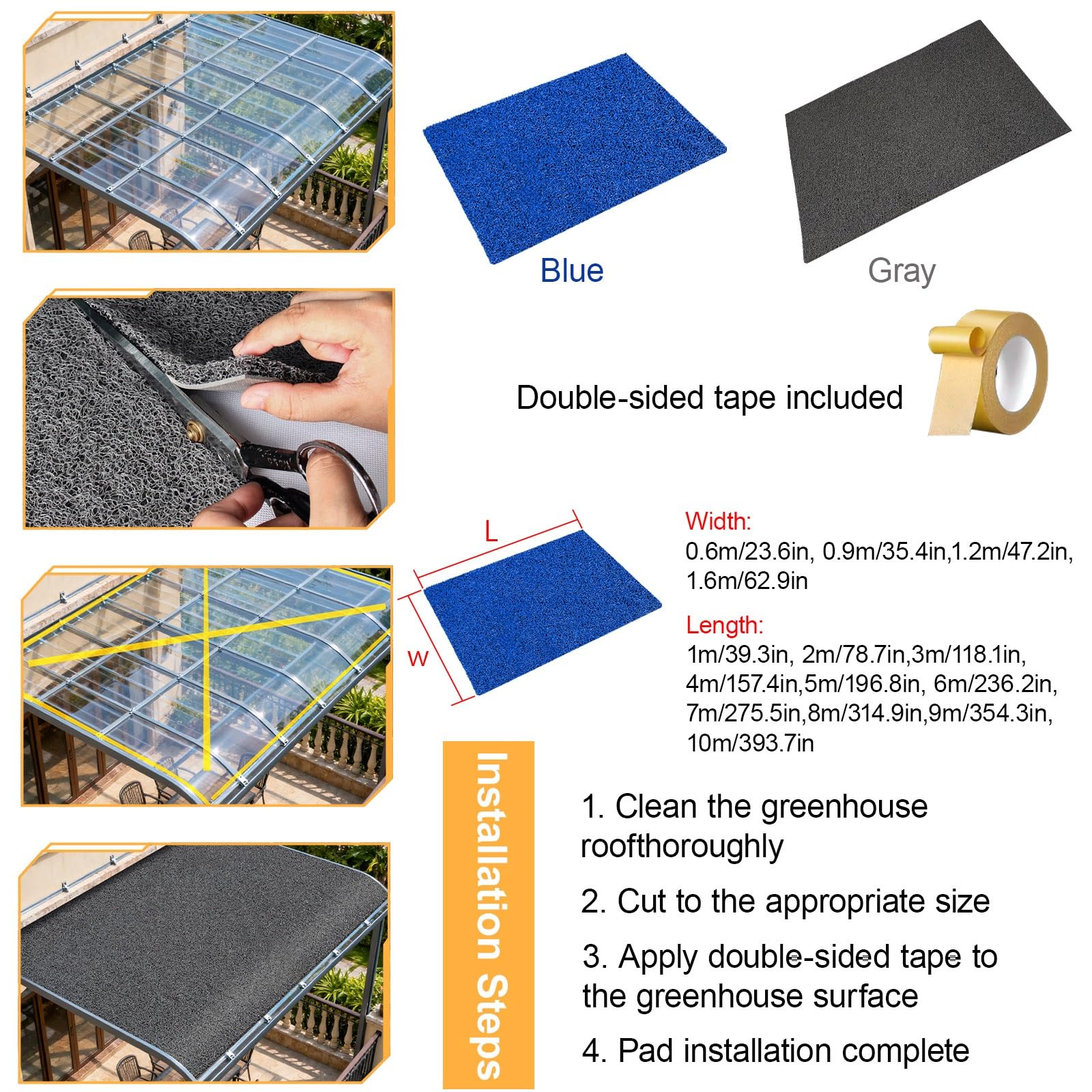 Générique Coussin insonorisant, Tapis insonorisant Autocollant pour Toit en métal, auvent, auvent de Pluie, PVC découpé sur Mesure, réduit Le Bruit de Goutte, 35,4 x 354,3 Pouces