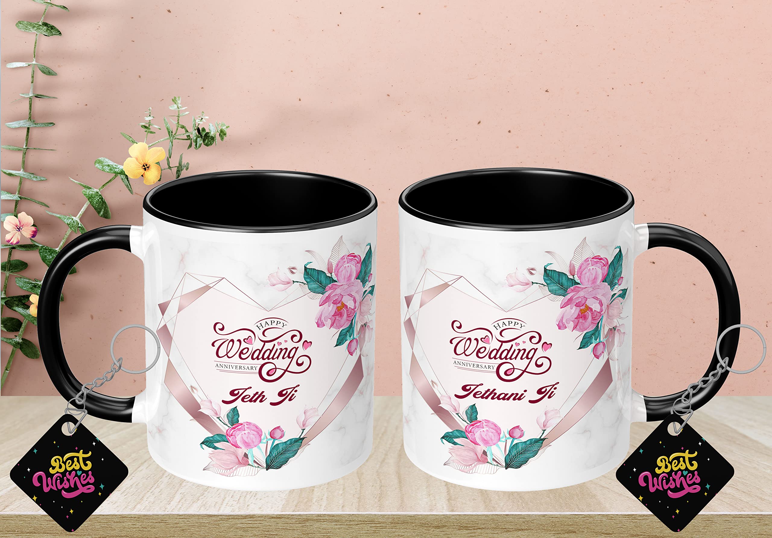 NH10 DESIGNS Happy Anniversary Printed Coffee Mug With Keychain (Pack of 2) For Jeth Ji and Jethani Ji Marriage Anniversary Gift For Jeth Jethani Best Gift For Wedding Anniversary (Microwave Safe Ceramic Tea Coffee Mug- 350ml) - HWA2PF3TMKV 16