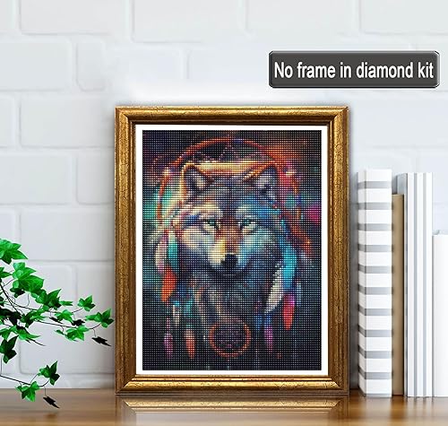 Miniatura 2 de Jungobiu - Kit de pintura de diamante 5D para atrapasueños, lobo atrapasueños, kits de plumas de animales de diamante, pintura con diamantes,