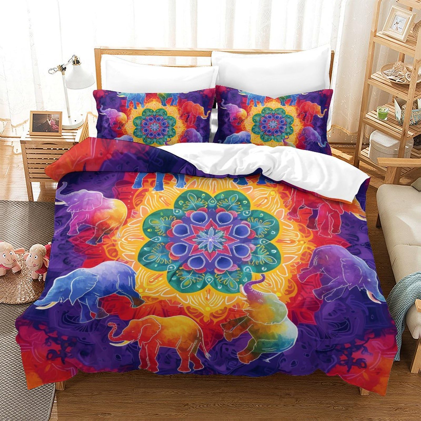 Housse de couette imprimée les éléphants les fourmis lit King 3 pcs