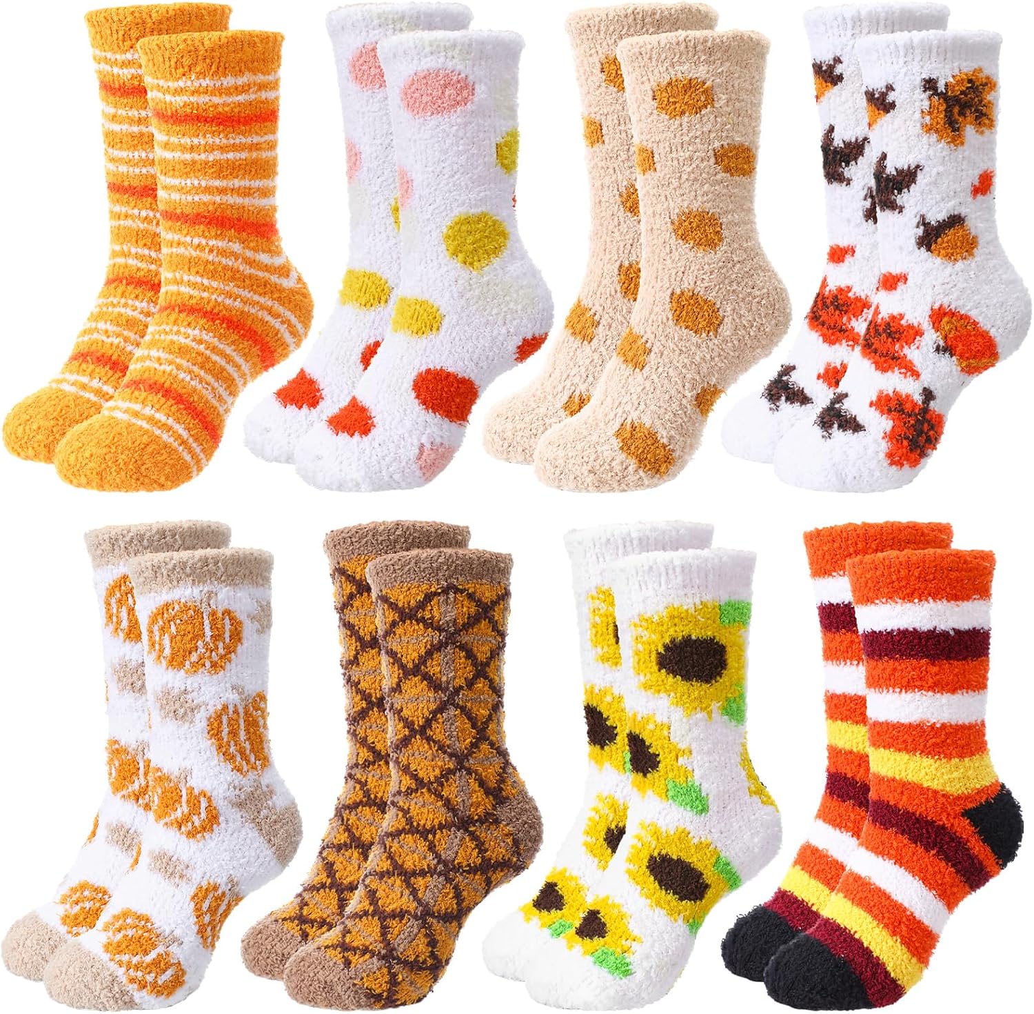 8 Pair Halloween Fuzzy Sock for Women Novelty Pumpkin Ghost Bat Boo Stocking Unisex Socks for Winter Sports Gifts
