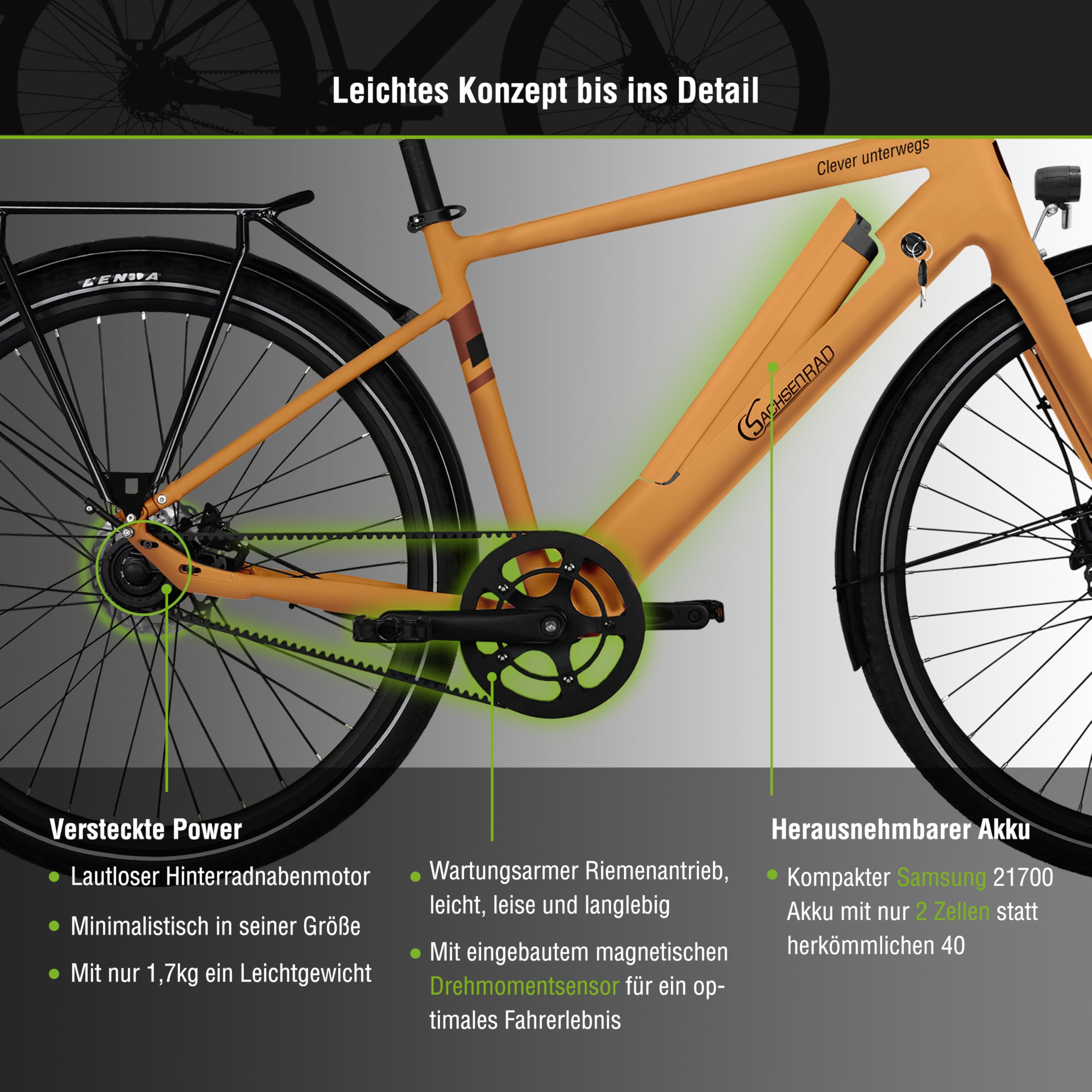 SachsenRAD Allrounder Urban Trekking E-Bike C3T mit Riemenantrieb Drehmomentsensor