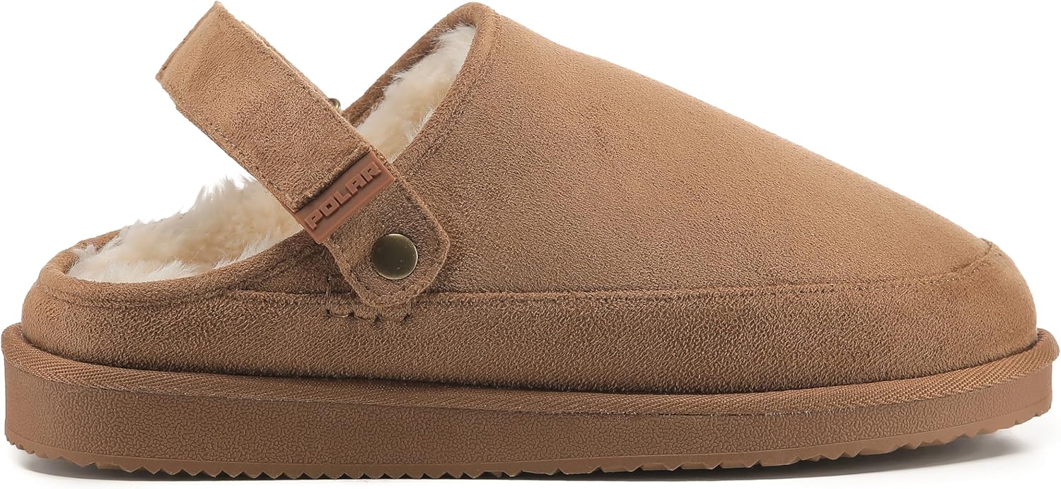 POLAR Women’s Suede Comfort Faux Fur Clogs – Breathable Slip-On with Adjustable Strap & Lightweight Durable Sole – Casual Everyday Footwear for Home, Travel & Walking