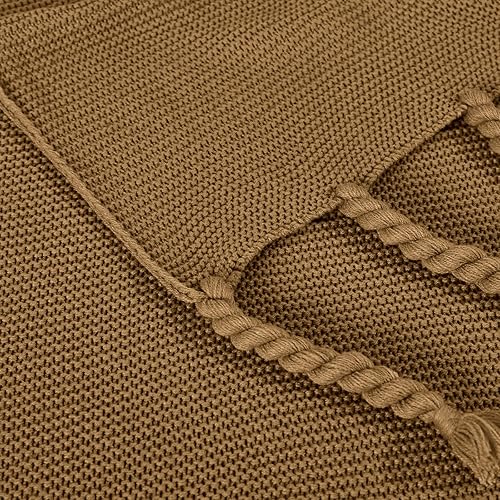 Miniatura 5 de Manta marrón con borlas, manta tejida de gran tamaño para sofá cama, 60 x 80 pulgadas