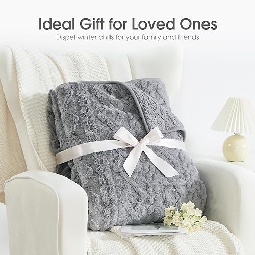 Miniatura 8 de Manta con peso para adultos, tamaño individual, de 15 libras, manta con peso de jacquard suave y mullida de doble cara para dormir, acogedora manta