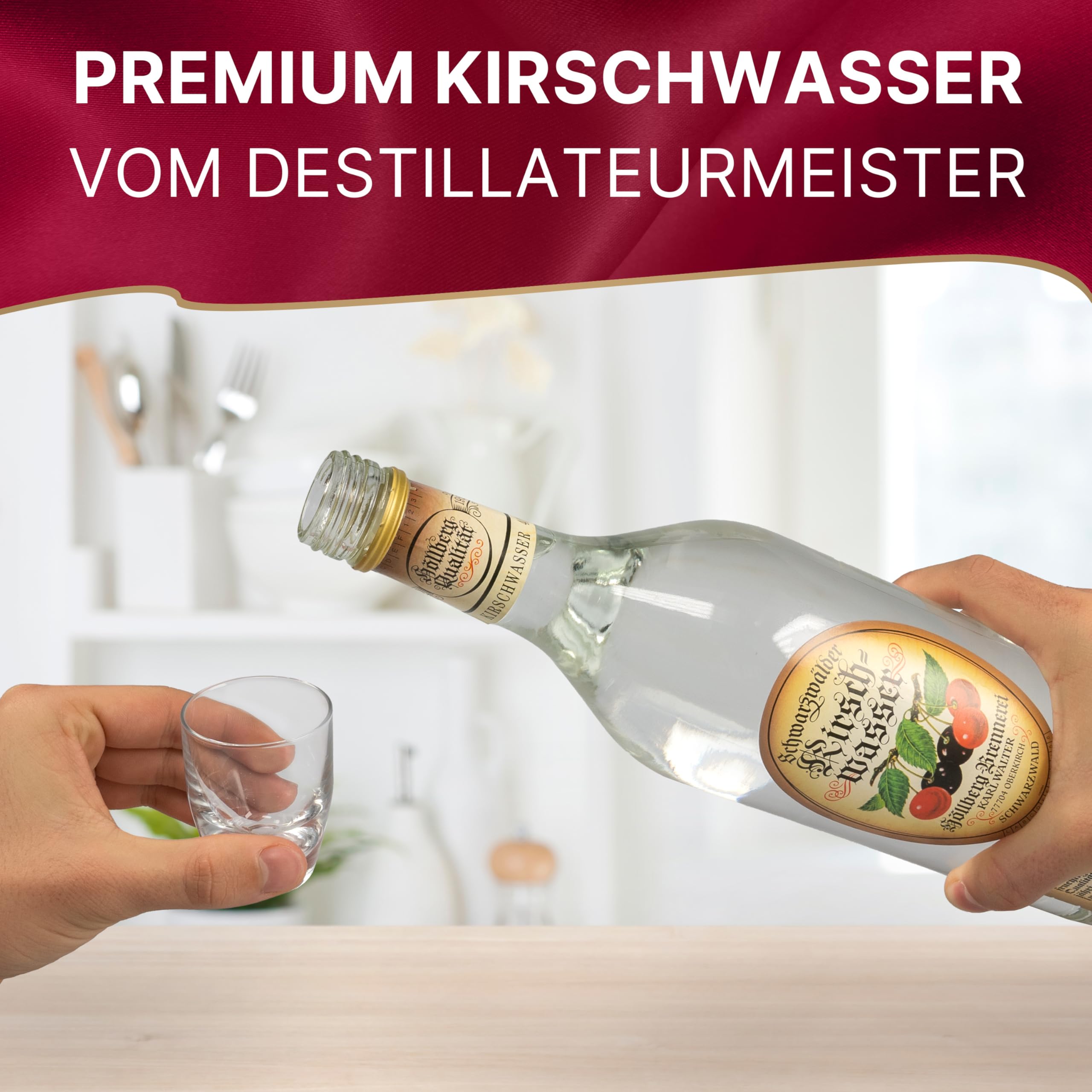 Original Höllberg Kirschwasser 40% vol., 1 Liter | Edler Premium Obstbrand aus dem Schwarzwald