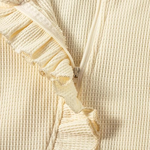 Miniatura 6 de YINGISFITM Traje para recién nacido, para niña y niño, con cremallera y volantes, overol de punto gofre, mameluco de punto gofre, ropa de hospital