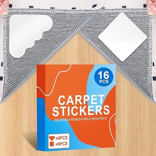 Cinta adhesiva para alfombra, 16 unidades, agarre de doble cara, antideslizante, para alfombras, reutilizable y lavable, cinta de alfombra con