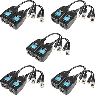Passive Video Power Balun 8MP BNC DC to RJ45 Network Transceiver Cat5/Cat6 Adapter AHD/TVI/CVI/CVBS for Full HD CCTV DVR Security Surveillance Camera System 5 Pairs