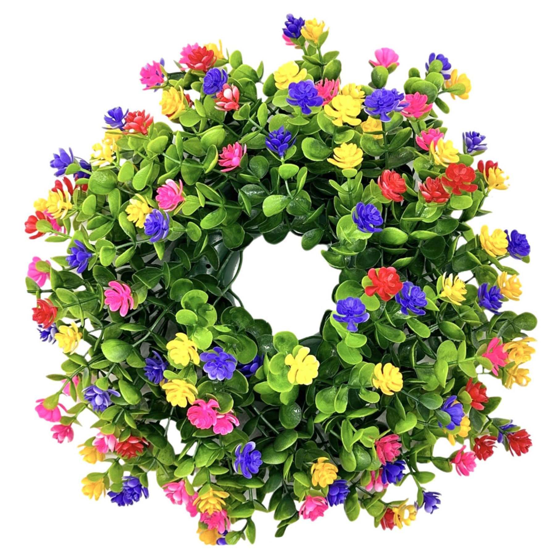 13" Colorful Floral Spring Wreath, Door Wreath with Eucalyptus Ranunculus for Front Porch Decor