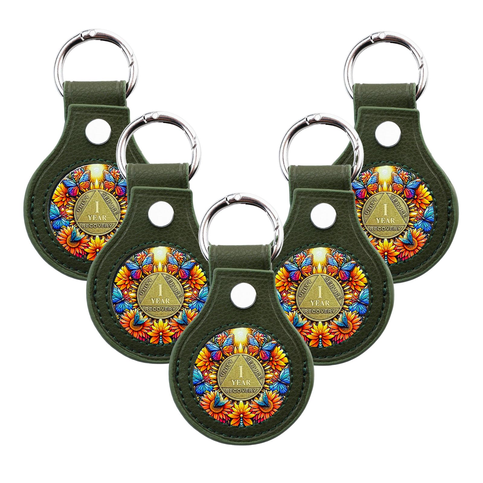 5PCS Premium Leather Coin Holder - Handmade Sobriety AA Coins Chip Keychain