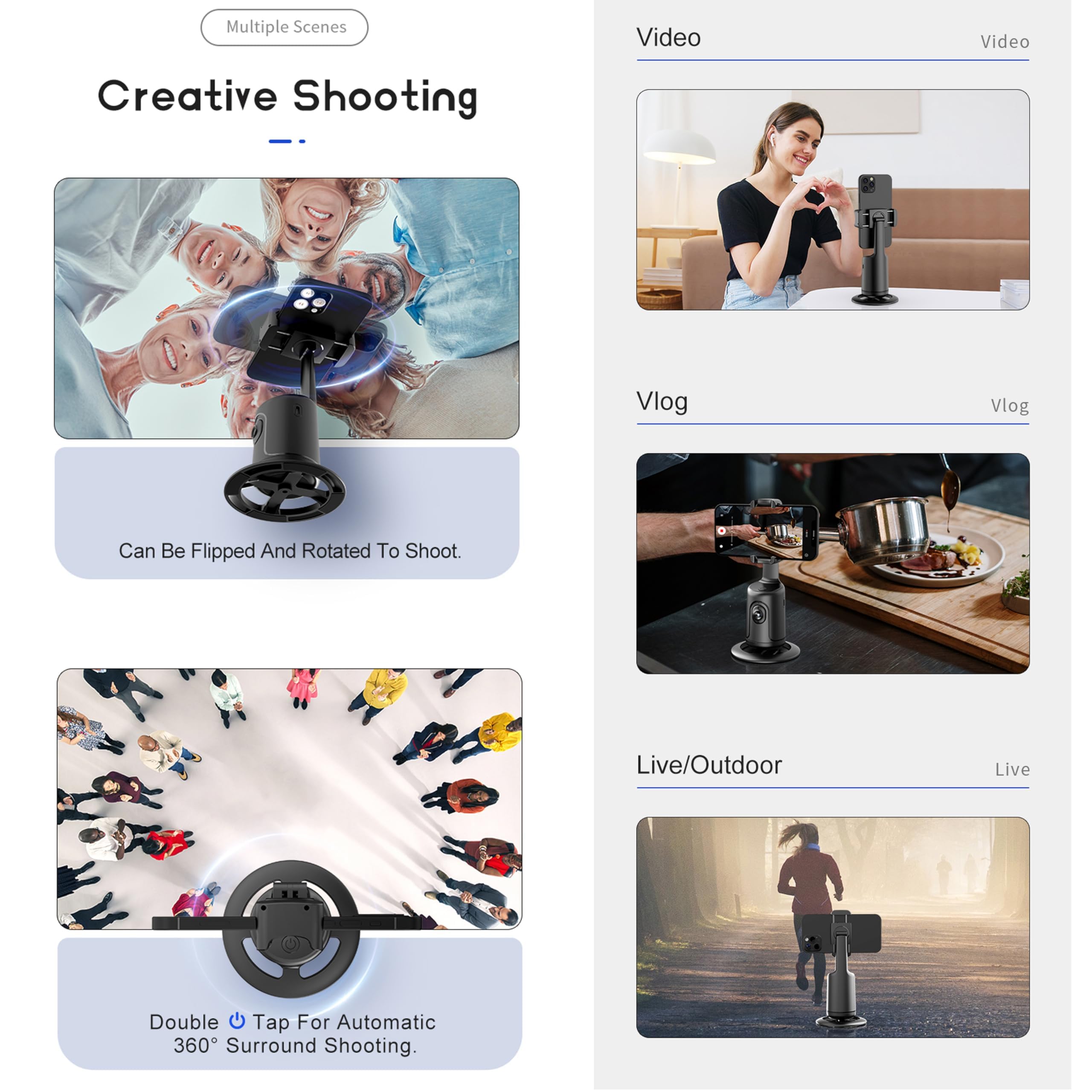 MQOUNY Auto Face Tracking Phone Holder, 360° Rotation Face Body Phone Tripod Smart Shooting Camera Mount with Rechargeable Remote and Light for Live Vlog Streaming Video, Rechargeable: Auto Tracking Phone Holder,360° Rotation Phones Camera Mount Smart Shooting Phone Tracking Holder with Remote Selfie Stick for iPhone Android Stabilizer Shooting Live,No App,Rechargeable (White)