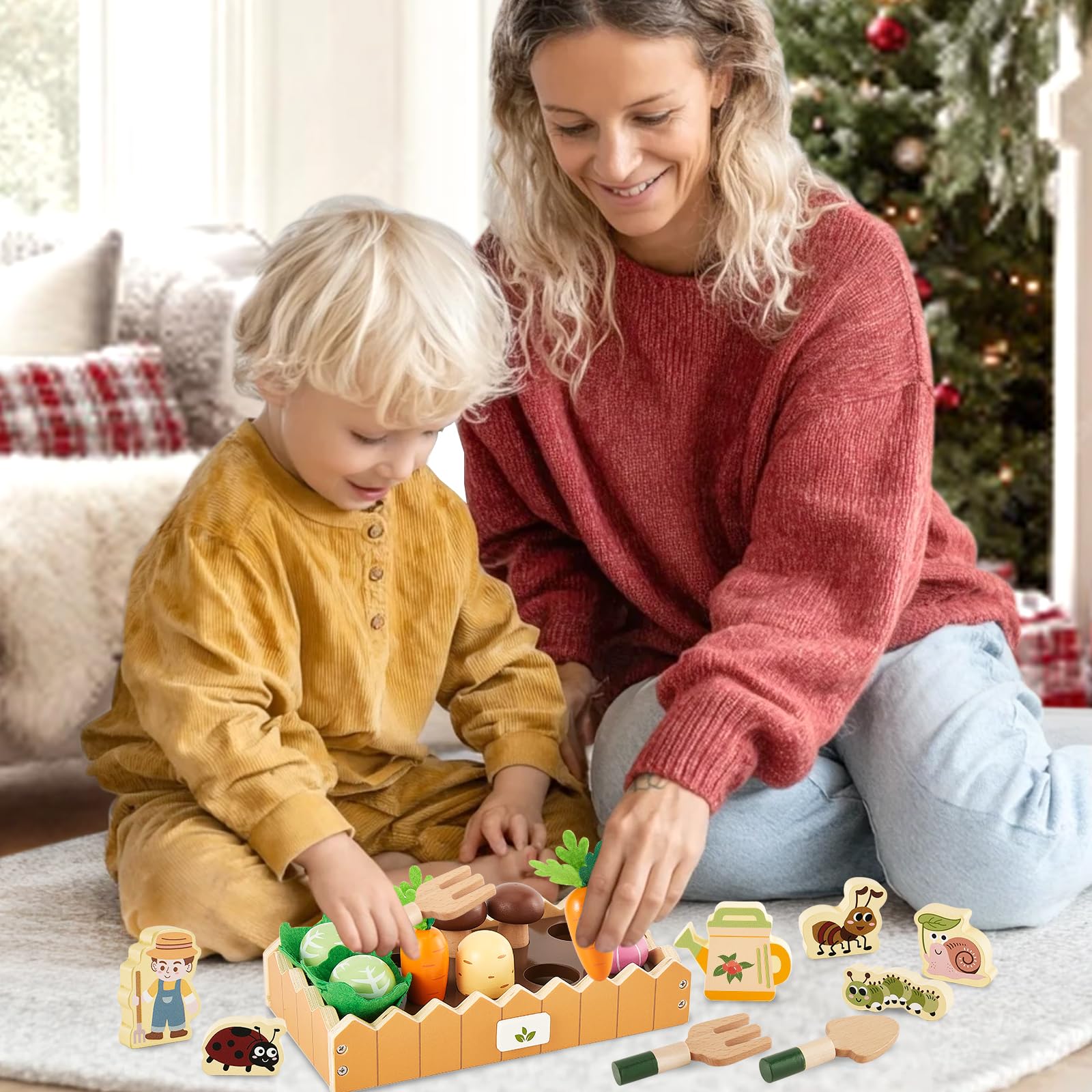 HERSITY Jouet en Bois Montessori Carotte Motricité Fine pour Enfant 2 Ans+ | Légumes en Bois avec 20 Accessoires, Jouets à Planter, Jouets D'activité et de Développement Cadeau pour Bebe Garçon Fille