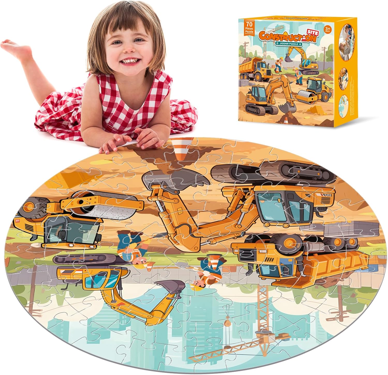 Puzzles for Kids Ages 4-6 - Educational Toys for 4+ Year Old Boys & Girls - 70PCS Construction Site Floor Jigsaw Puzzles - Gifts for Grandkids (Construction Site)