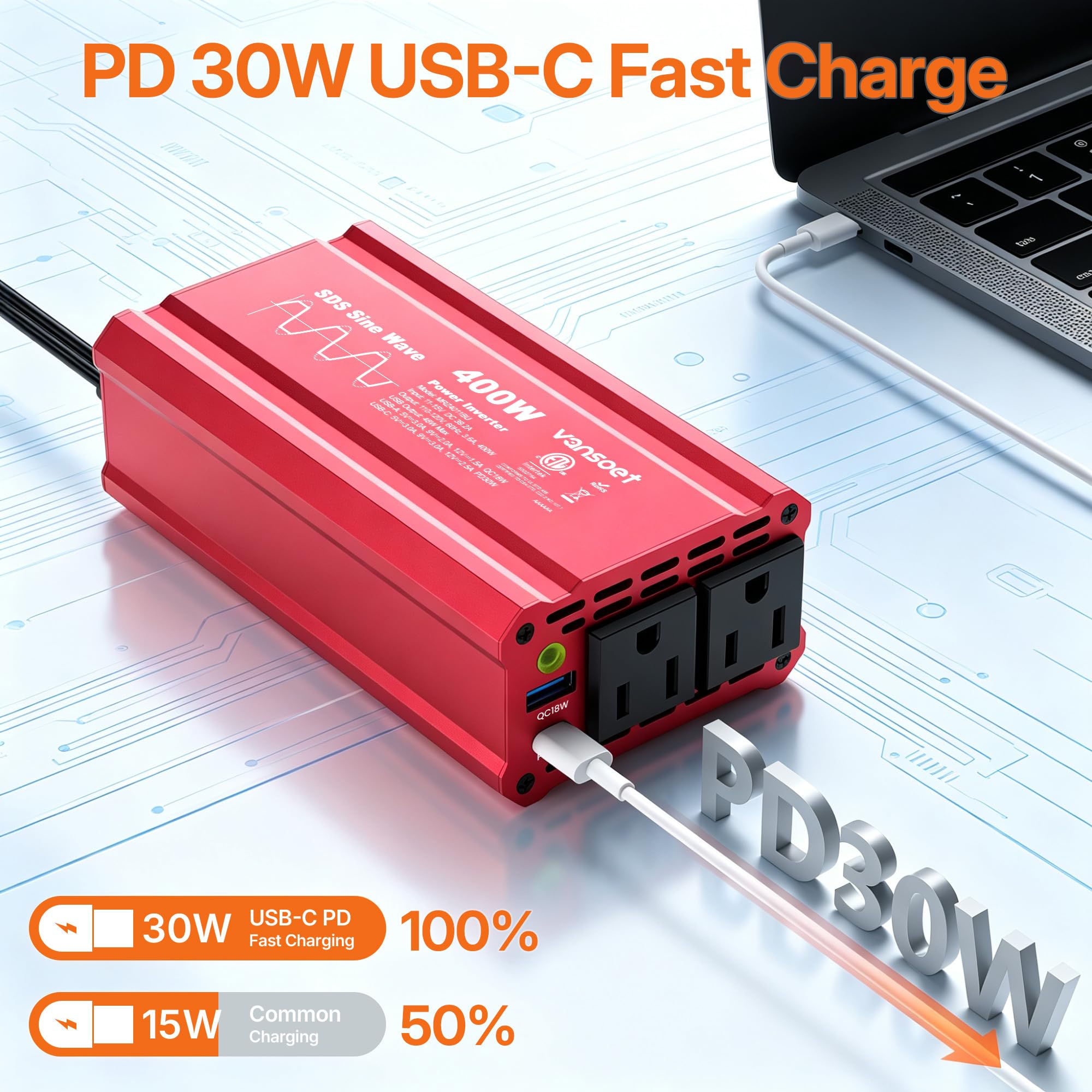 Amazon.co.jp: 400W ピーククリップ正弦波カーパワーインバーター DC