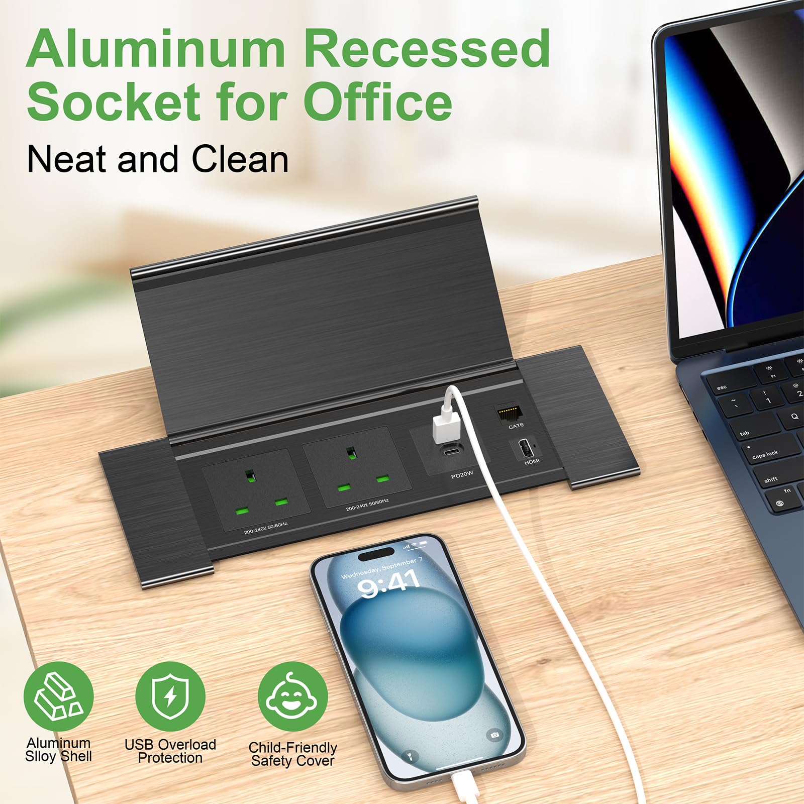 Recessed Power Outlet And Hdmi Metalicon Solo Plus In Desk Module With