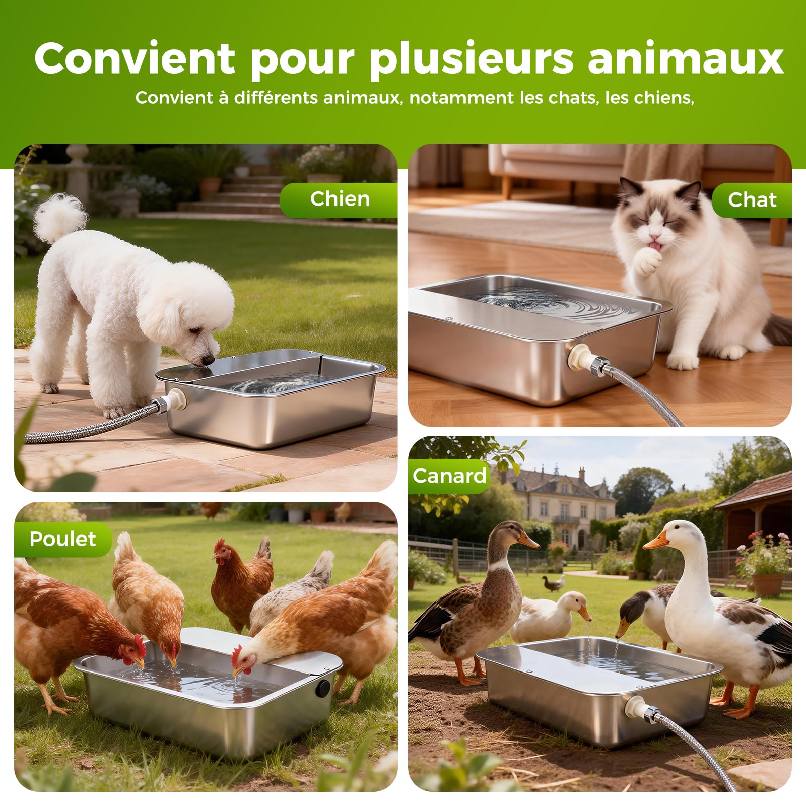 Abreuvoir Automatique pour Chiens, Distributeur ExtéRieur en Acier Inoxydable de 11 litres pour Grands Chiens, Chevaux, Canards, Poulets et BéTail (39 X 29 Cm)