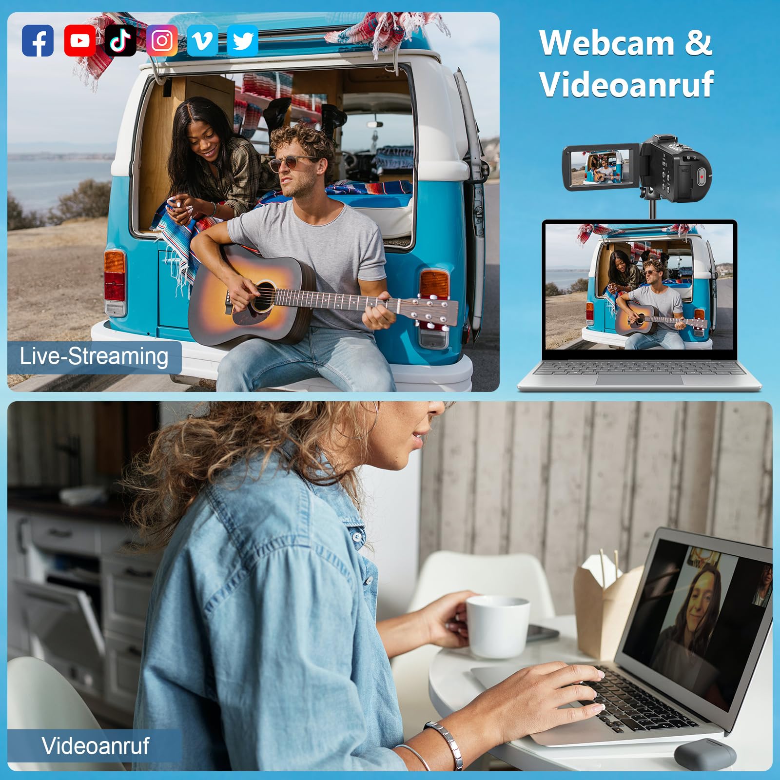 Videokamera 4K 80MP Camcorder für YouTube,30FPS Webcam IR Nachtsicht Vlogging Kamera,18X Digitalzoom 3,0 270°IPS Bildschirm Video Camera mit SD Karte, 2 Akkus, Fernbedienung, und Handstabilisator