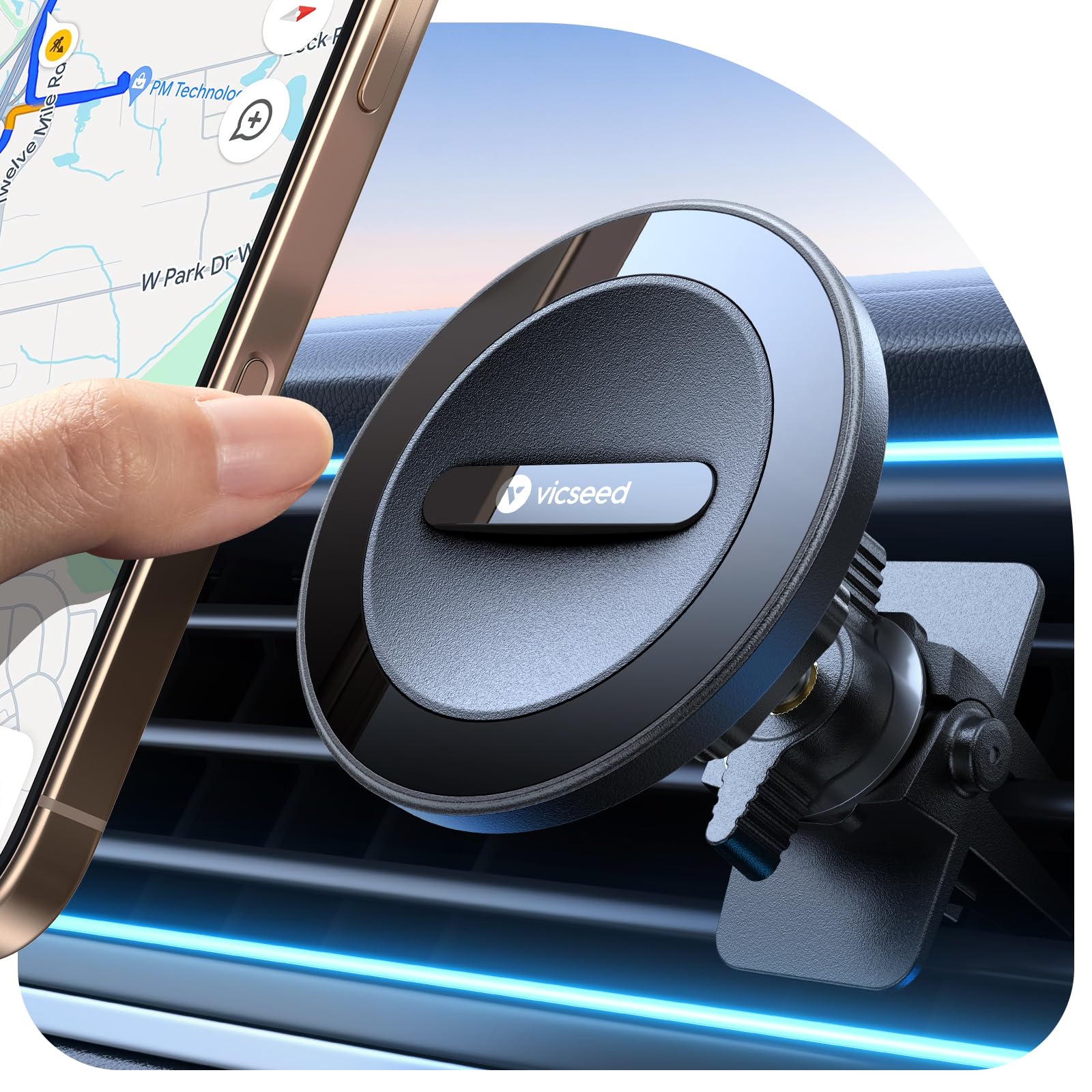 VICSEEDfor MagSafe Car Mount【2025 Strongest Magnet Power】 Magnetic Phone Holder for Car Vent, 360° Adjustable Study Vent Mount for iPhone 17/16/15/14/13/12 Pro Max & All Phones with Metal Ring