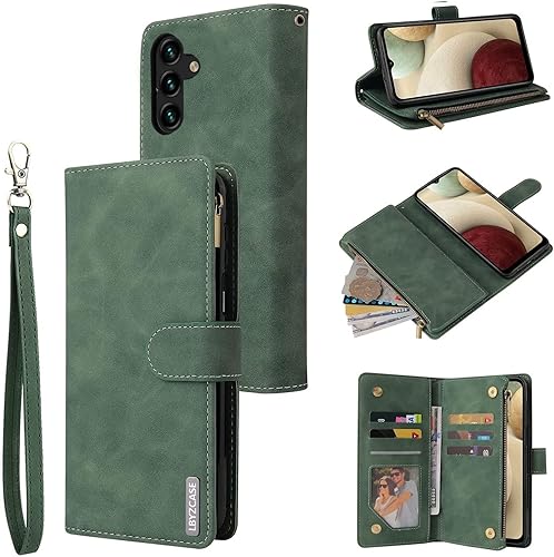LBYZCASE Funda para Galaxy A14 5G (2023) con ranuras para tarjetas, función atril con cierre magnético, cierre magnético, correa de muñeca para
