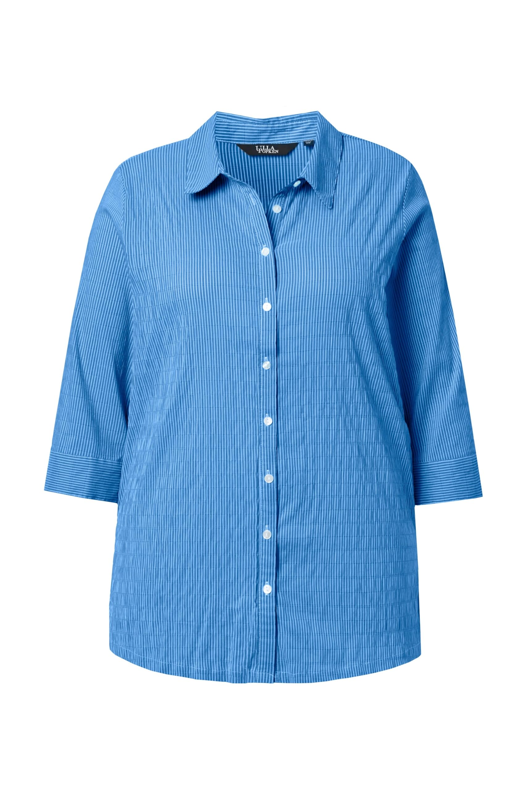Ulla Popken Blusa con Increspatura a Bolle, Righe, Collo da Camicia e Maniche a 3/4 797458