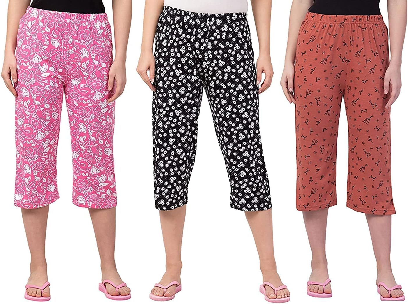 SUMAN TEXWomen's Cotton Printed Nightwear Capris Nightwear Capri for Girls and Women Plus Size Set of 3