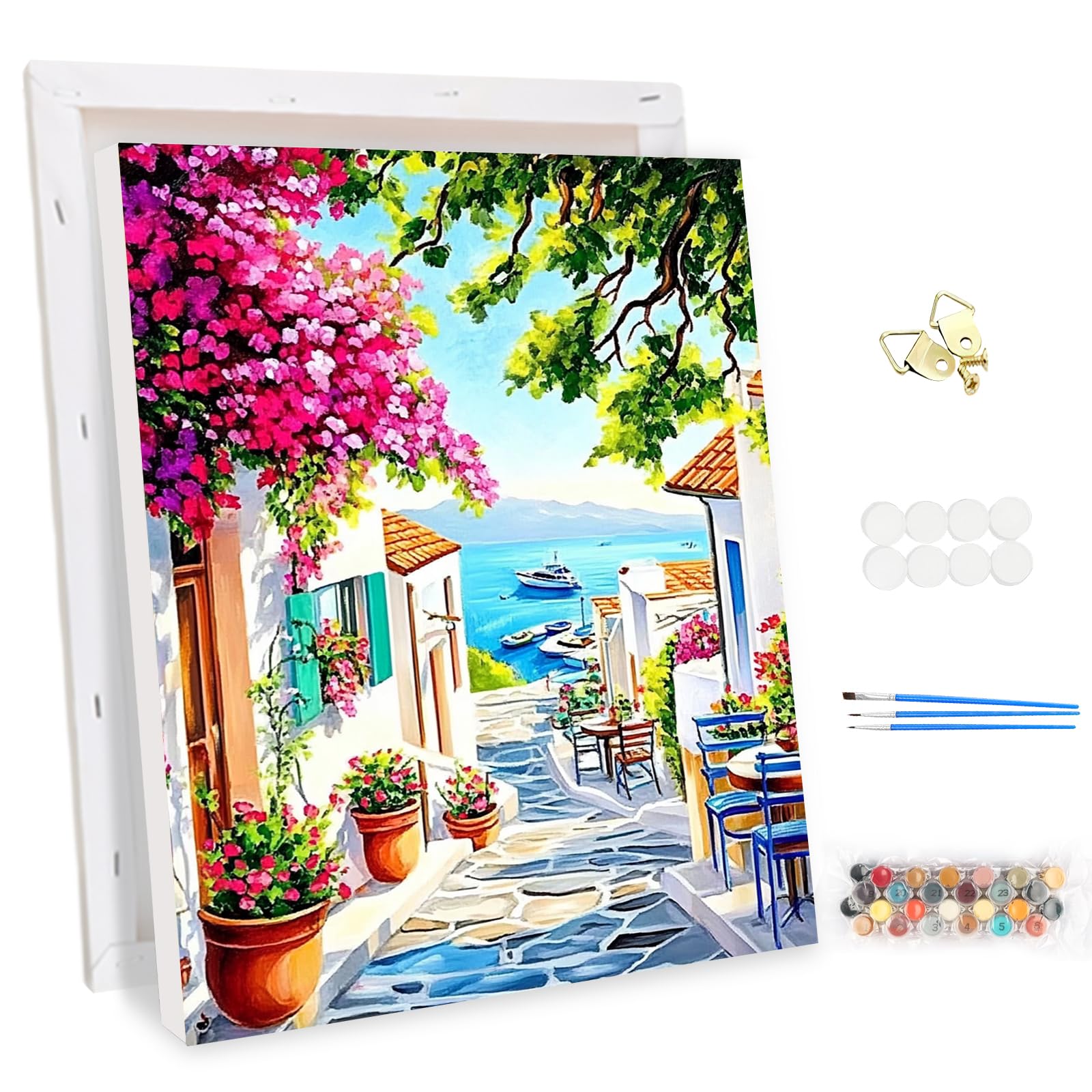 MEIYUDA Pintar por Numeros Adultos con Marco Vistas al Mar, DIY Cuadro al óleo con Números para Flores, Kit de Pintura al óleo Digital para Adultos de Lienzo, Decoración para el Hogar 30x40cm