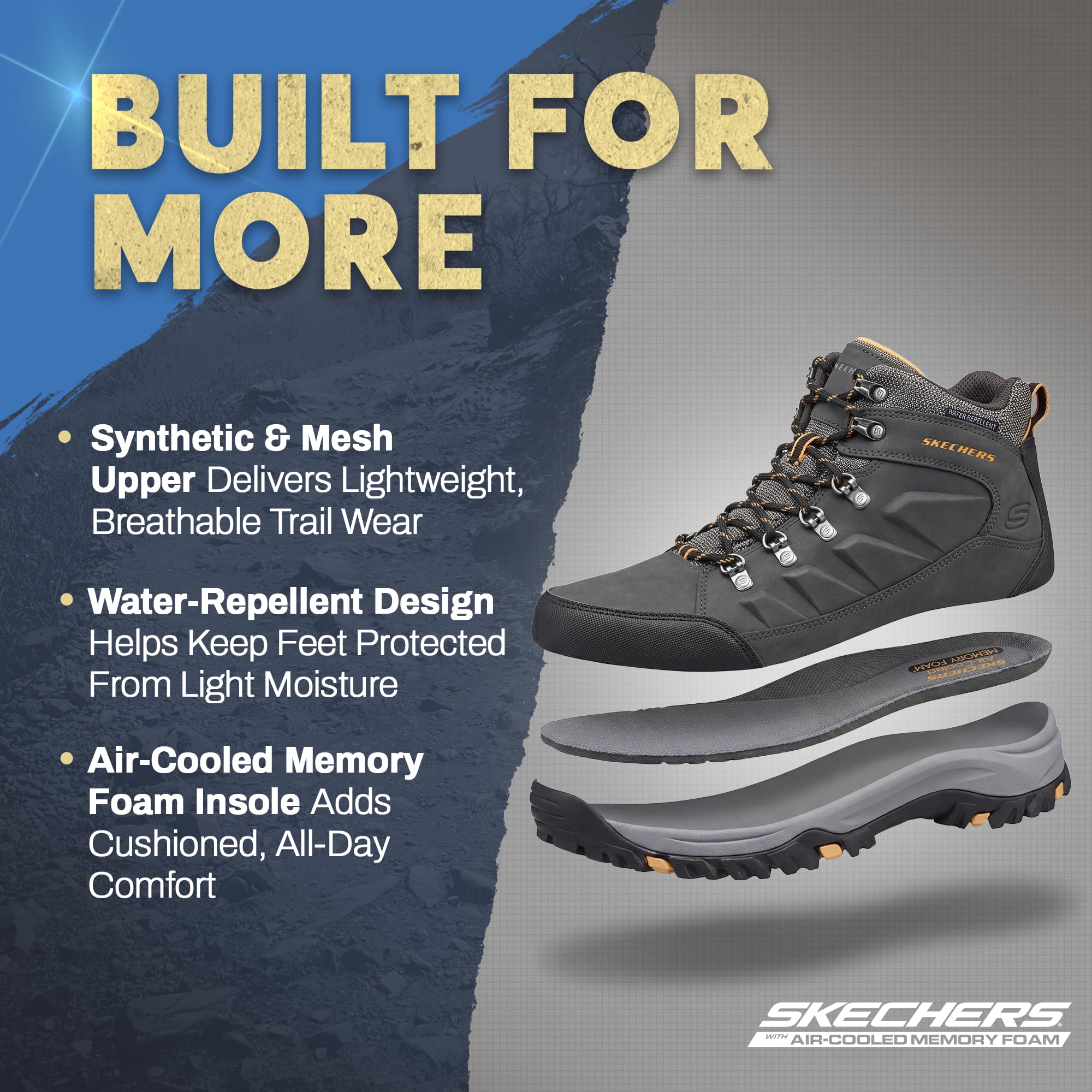 Skechers | Randonnée, coupe décontractée, mousse à mémoire de forme refroidie à l'air, hydrofuge, lacets