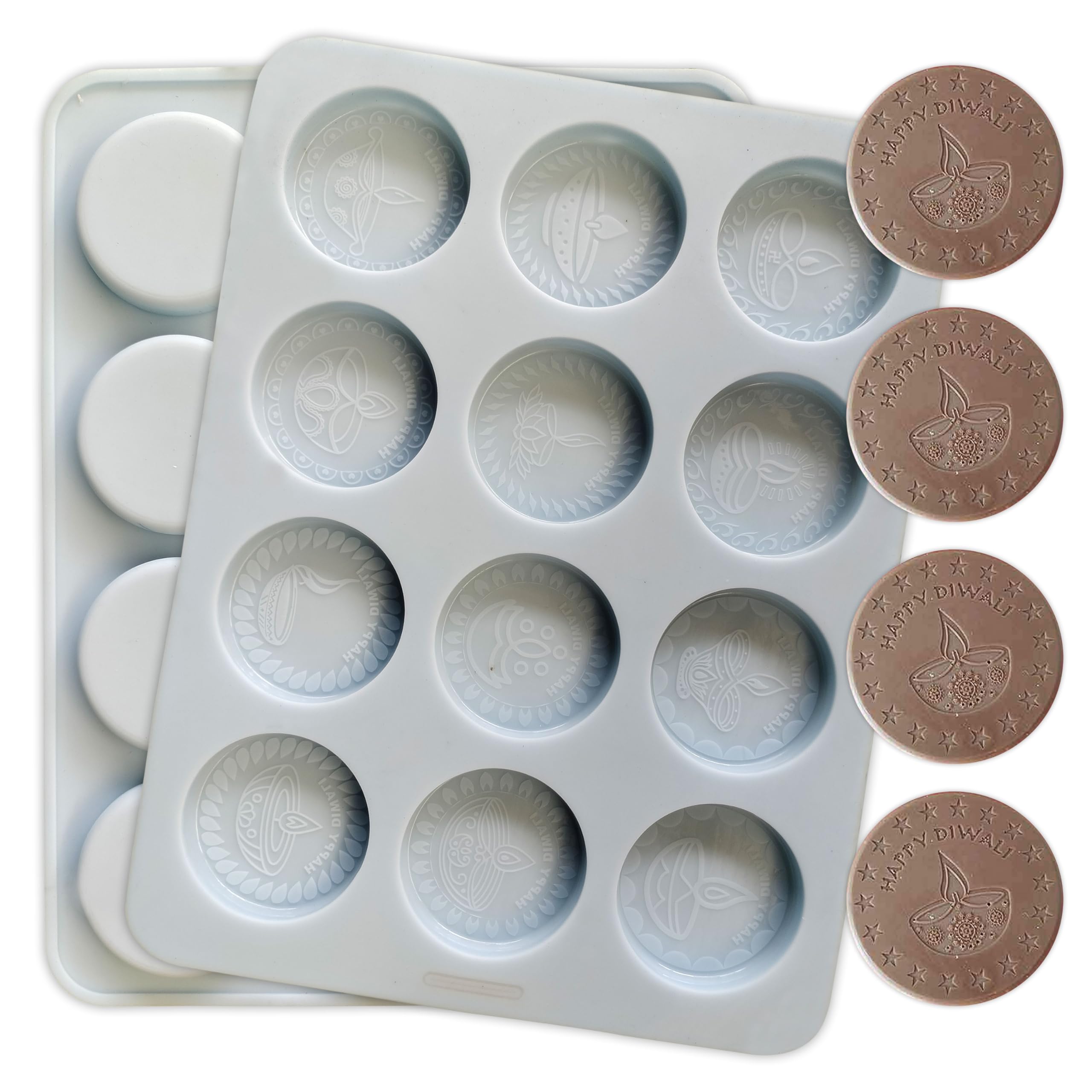 MoldBerry Chocolate Mould Making Silicone 12 Cavity Round Happy Diwali Chocolate Mold Cake Decoration deepavli Moulds Flexible & Reusable Special Diwali Mold(Pack of - 1)-image-14