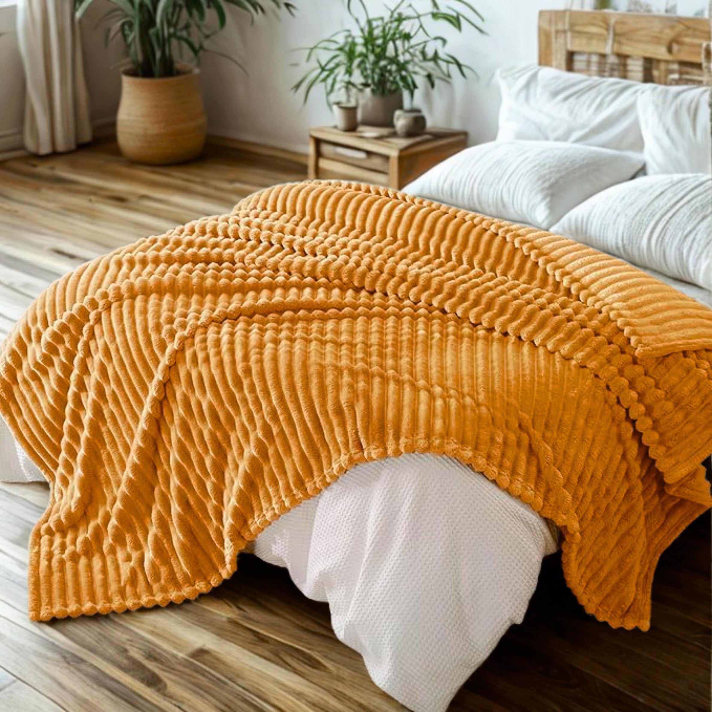 Dolce Vari Fleece Throw Blanket for Sofa or Bed, Chunky Rib Popcorn Waffle Design, Soft Warm Cosy Blanket Throw