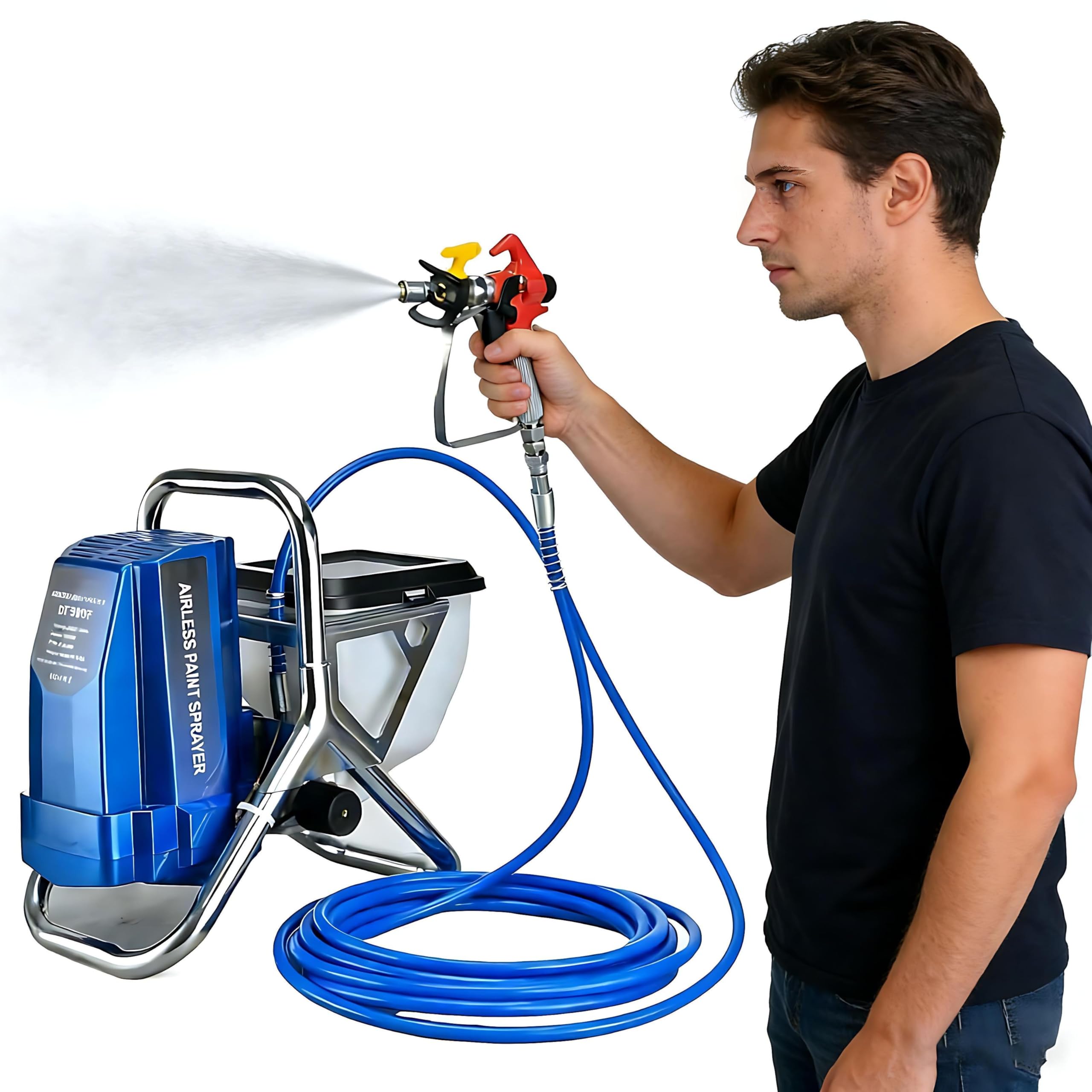Pulverizador Airless para Pintura 1800W 2900 PSI，Pistola Eléctrica con Depósito 6L, Manguera 10m, Caudal 2L/min，para Paredes, Techos, Madera, Metal，Presión Regulable