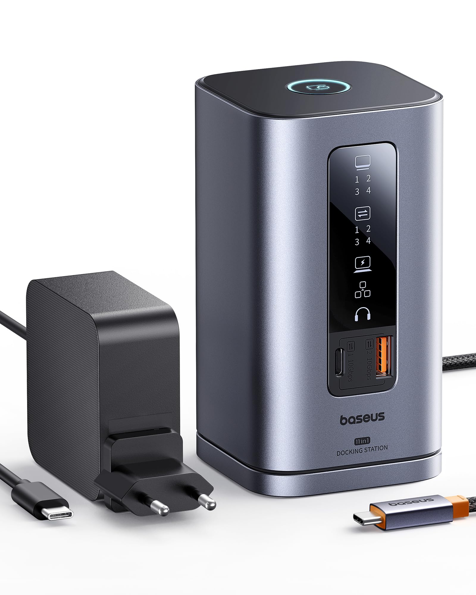 Baseus Docking Station [con Caricatore da 100 W], Docking Station 11 in 1, 3 Monitor con 2 HDMI 1 DP 4K a 60Hz, USB-A/C 10 Gbps, 1 Gbps Ethernet, Compatibile con Laptop Windows