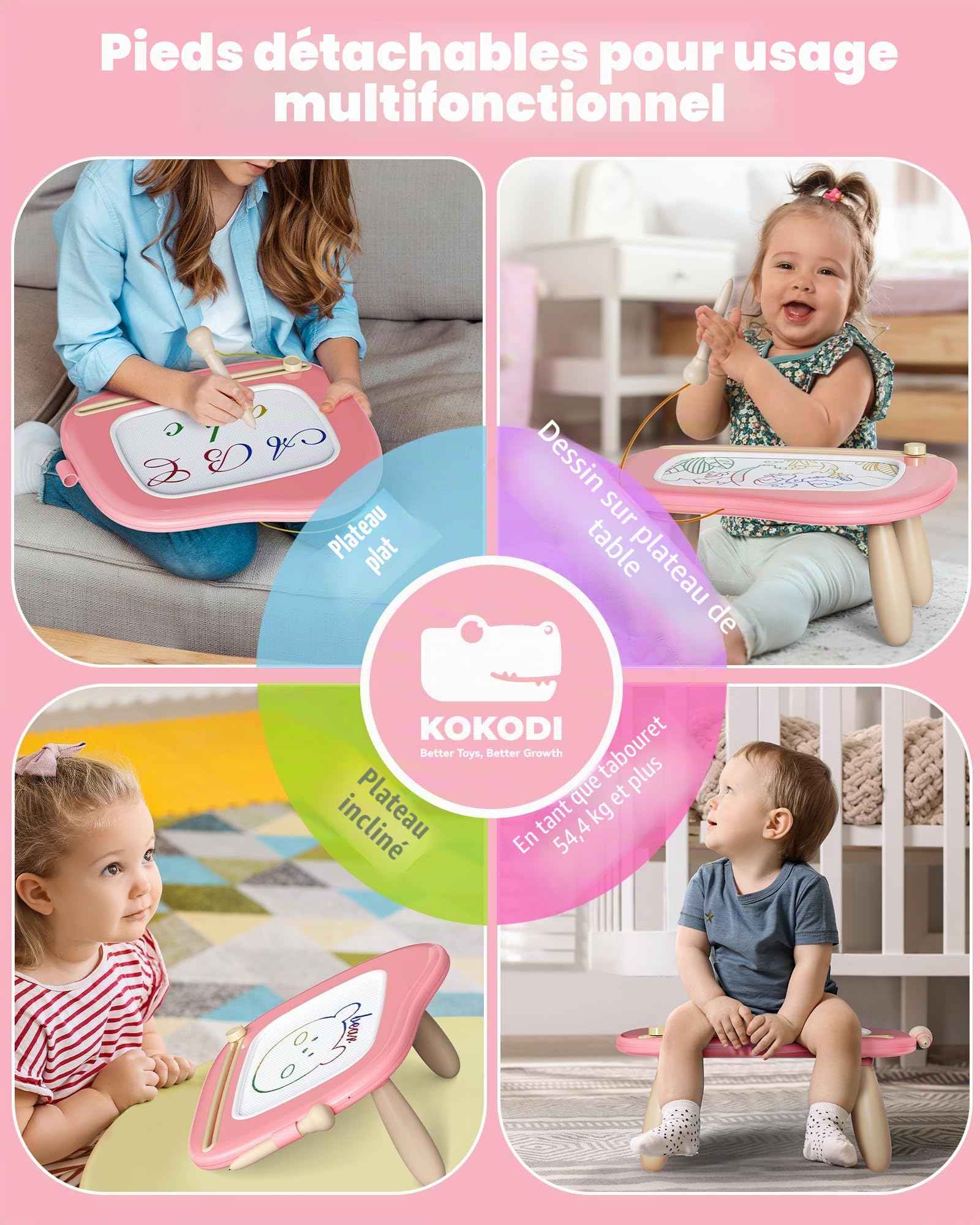 KOKODI Jouet Enfant 2 ans, Jouet Fille 2 ans, Ardoise Magique pour les Enfants, Jouets éducatifs de Voyage pour les Enfants de 1 2 3 ans, Cadeaux de Anniversaire Pâques (rose)