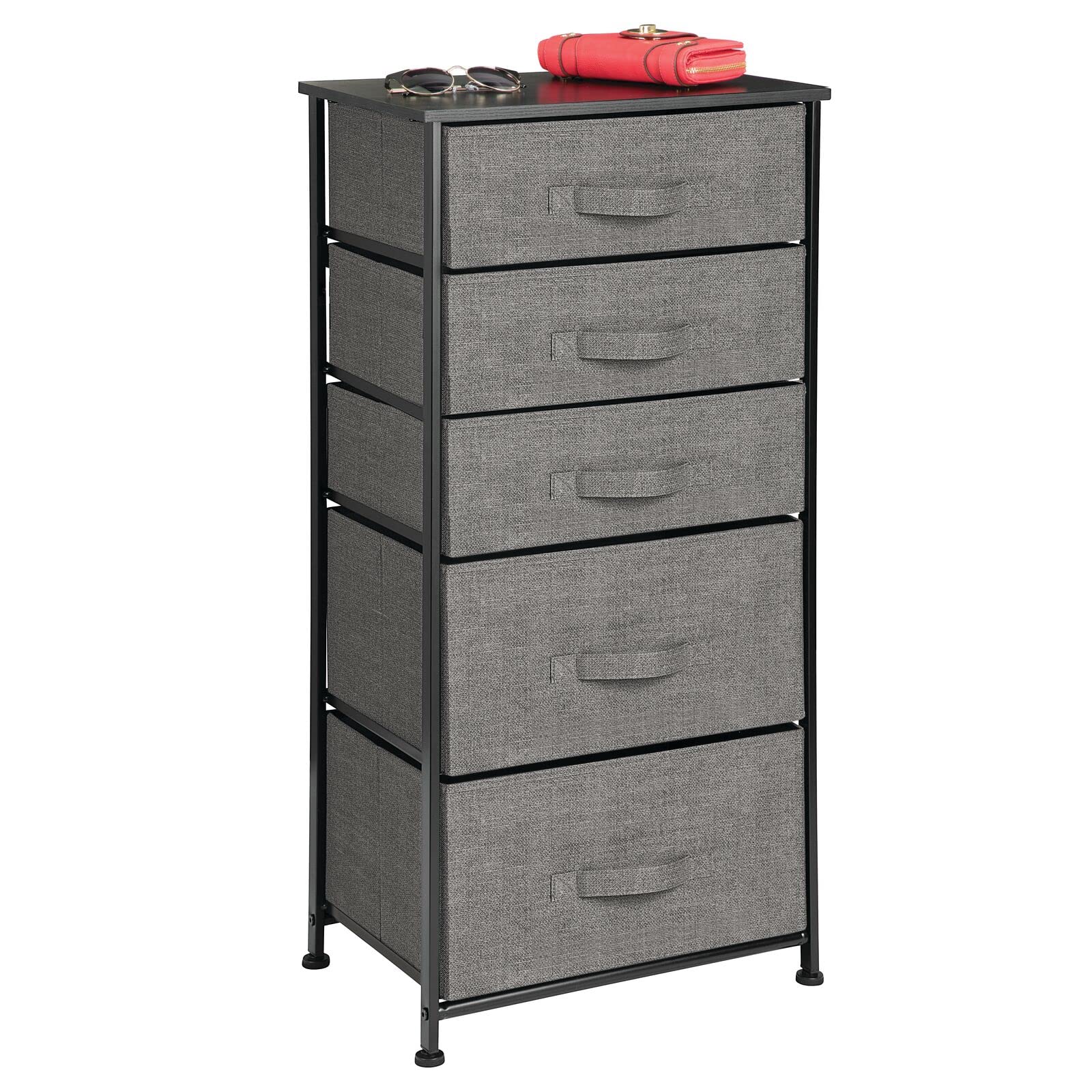 mDesign Kommode aus Stoff – praktischer Schrank Organizer mit 5 Schubladen in 2 Größen – Aufbewahrungssystem für Schlafzimmer und kleine Wohnräume – grau und schwarz