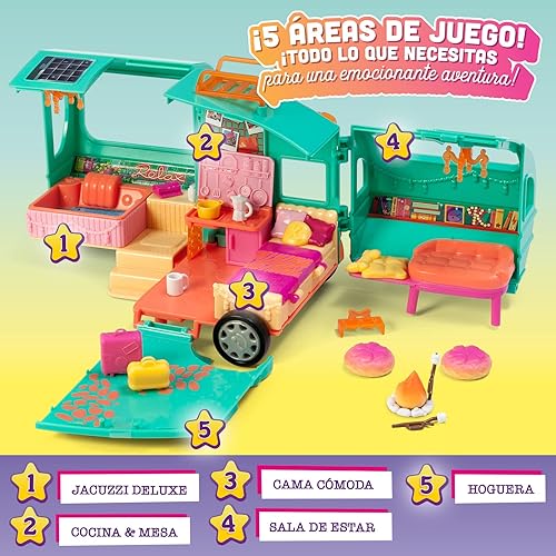 Miniatura 6 de Mia's Kooky Caravan - Camper con accesorios y muñeca y mascotas exclusivas. Incluye 1 coche, utensilios de cocina, maletas