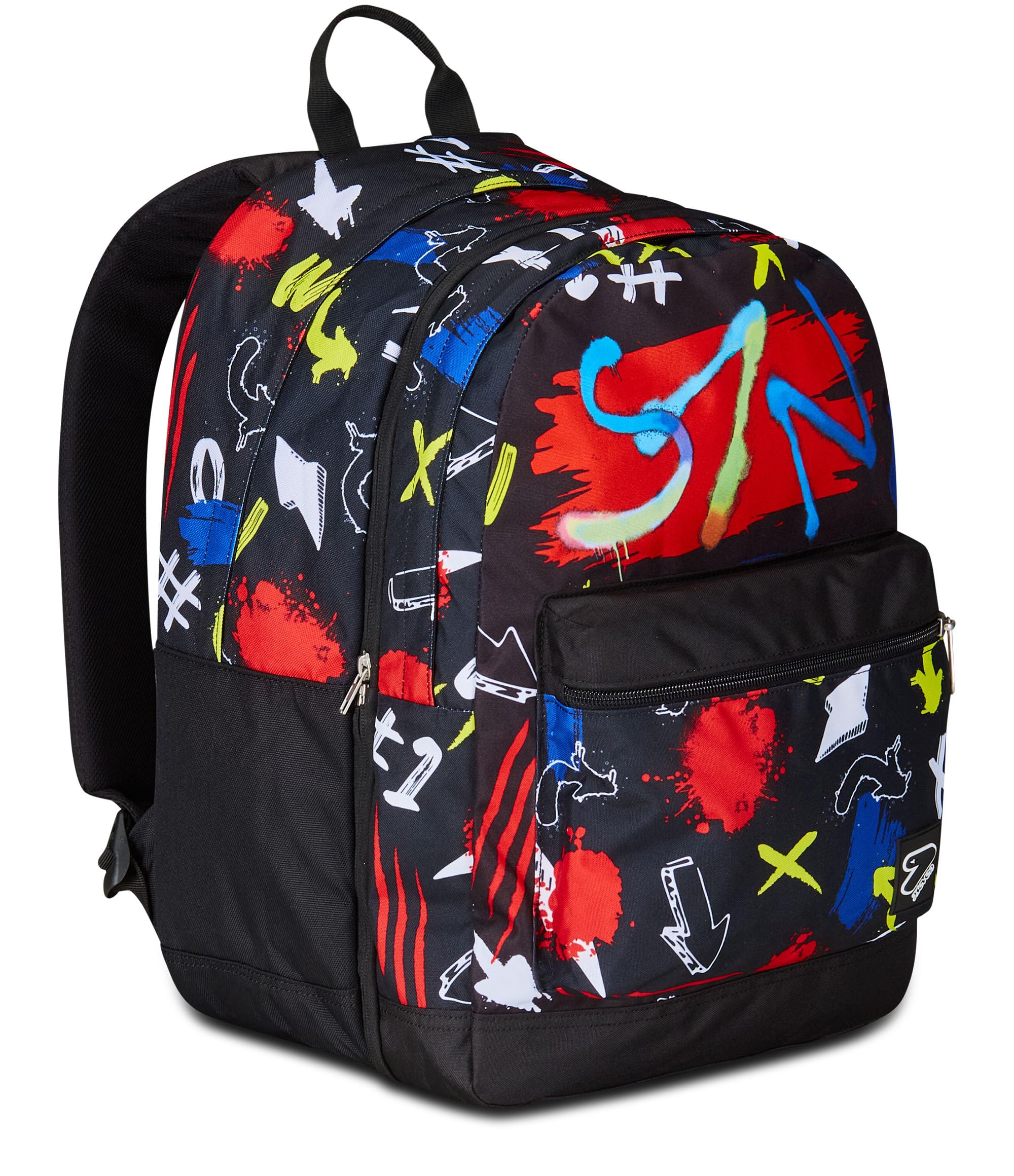 Seven Plecak szkolny Pro XXL Reversible Detach The Double, GraffitiLoad, czarny czerwony, 3 plecaki w 1, podwójna komora z bezprzewodowymi słuchawkami, kieszenią na PC i kieszenią na butelkę, średni