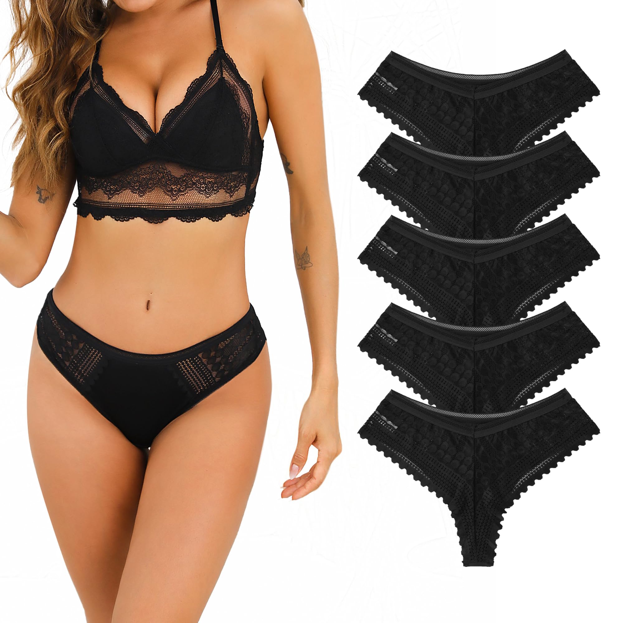 Demegimi Unterhosen Damen Spitze Slip Brazilian Slip Sexy Unterwäsche Frauen Panties Hipster Bikini Shorts Mehrpack 5er Pack