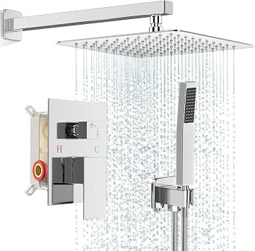 FPXRNG Shower Faucet Set with 10 Inch Polish Chrome Rain Shower Head