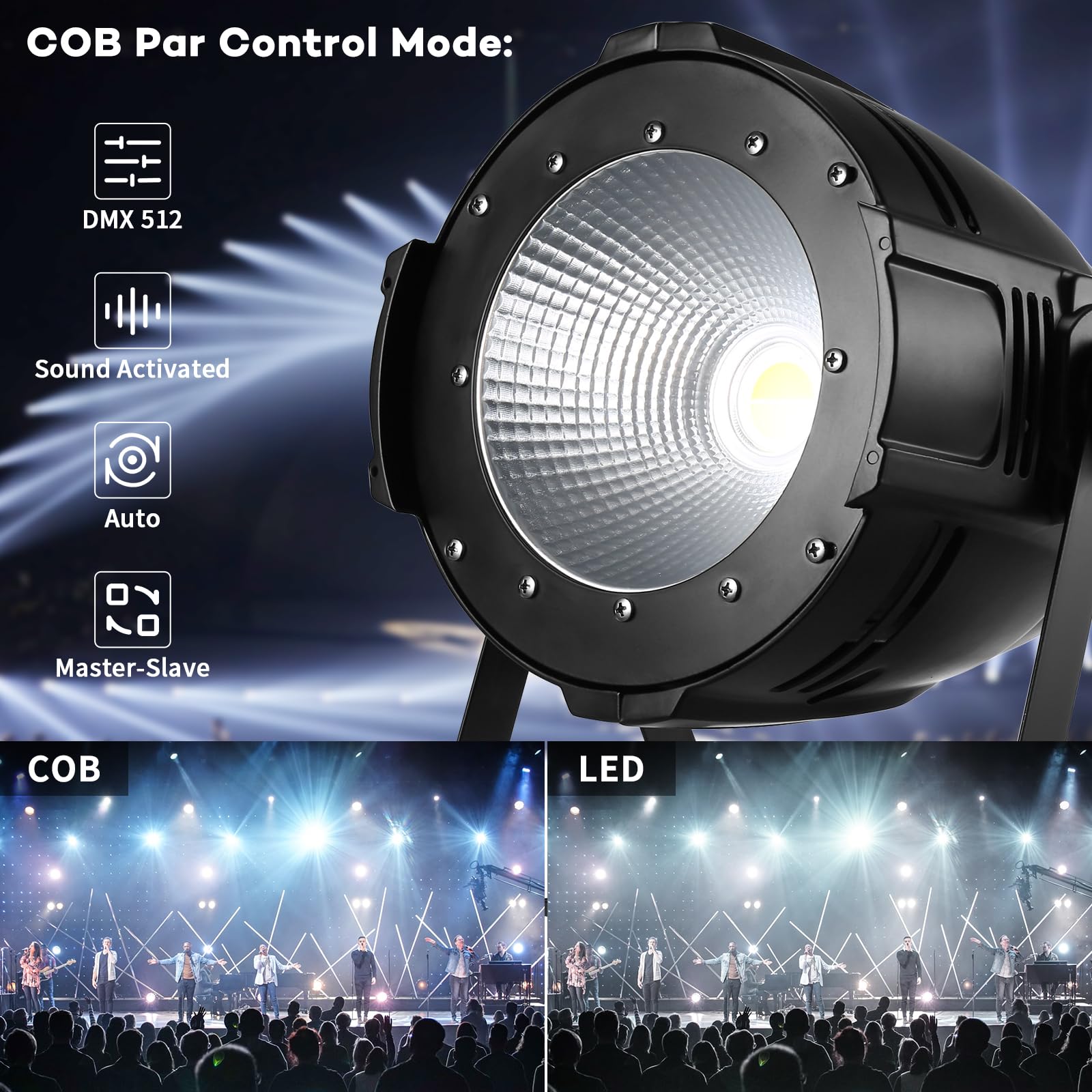 2PCS 100W COB Par LED Luce da Palcoscenico Bianco Freddo/Caldo, Luci Palco Par LED con DMX512 Master-Slave, Faretto stroboscopico per Fotografia, Chiesa, Compleanno, Matrimonio, DJ, Discoteca