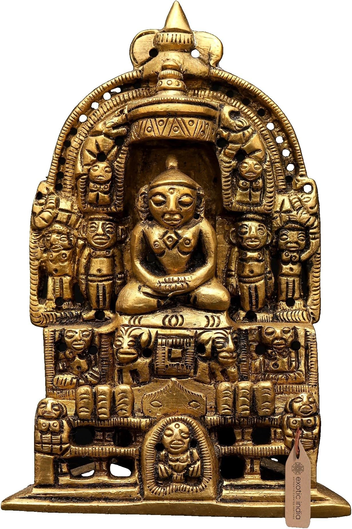Exotic India 5" Small Jain Temple Brass Statue Idol for Puja Room, Home Décor, Temple, Office, Table, Desk, Spiritual Décor