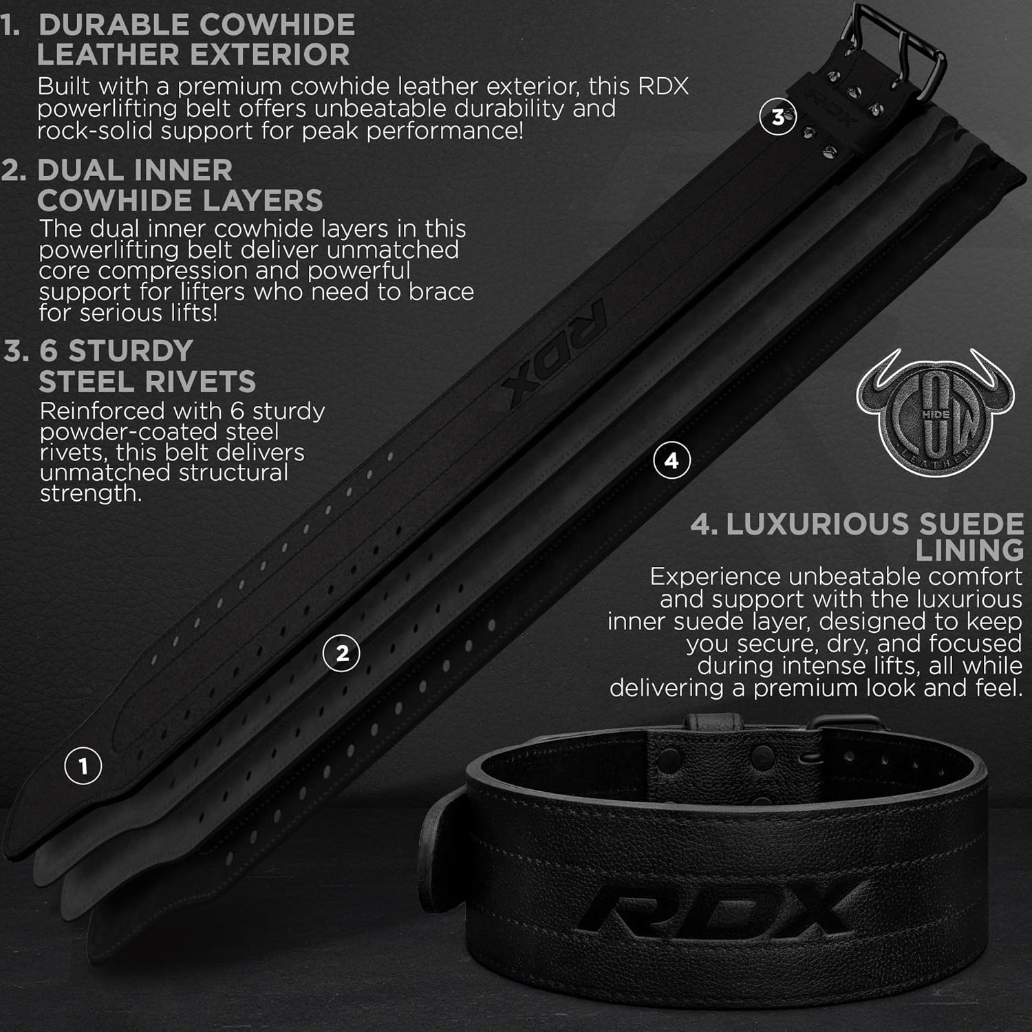 RDX IPF Compliant Powerlifting Belt 13mm and 10mm, USAPL USPA and IPL Competition Level Genuine Leather 4” Gym Belt for Heavy Weight Lifting Deadlift Squats and Strongman Strength Training, Men Women - Image 5