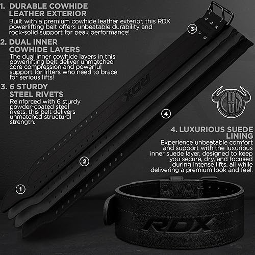 Miniatura 5 de RDX Cinturón de levantamiento de pesas compatible con IPF de 0.512 in y 0.394 in, USAPL USPA e IPL de nivel de competencia de cuero genuino de 4