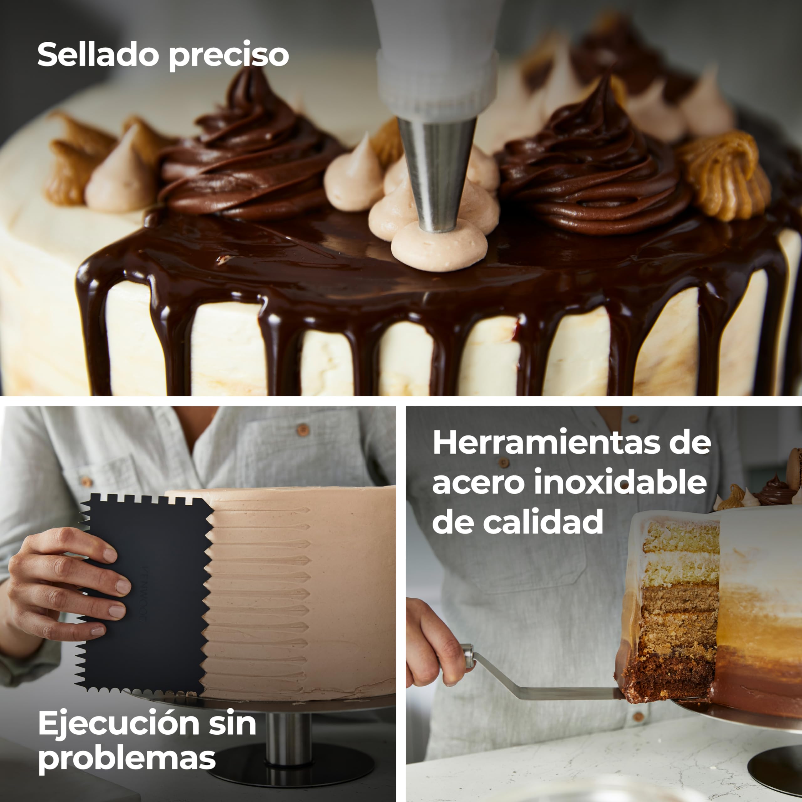 Kenwood KWSD100 Decorating - Juego de repostería, bandeja para tartas de acero inoxidable, espátulas, bolsa y manga para decoración de acero inoxidable